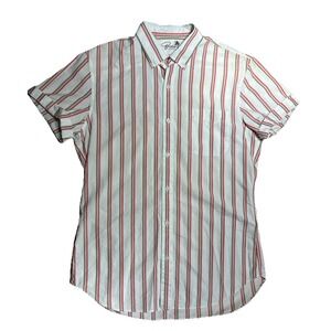 Bonobos Tailored Fit Short Sleeve Button Down Top White Red‎ Pink Stripe Size M